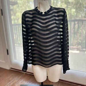 Black Sheer Striped Mandarin Collar Blouse